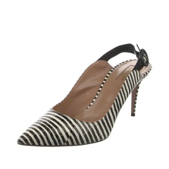 Aquazzura Black & White Striped Slingback Heels 7.5 US / 37.5 IT - Picture 1 of 9